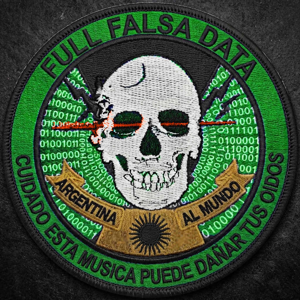 Parche bordado de Full Falsa Data con calavera sobre codigo binario